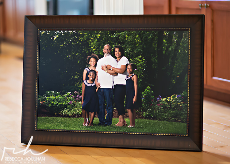 michigan family poses in garden for framed art piece