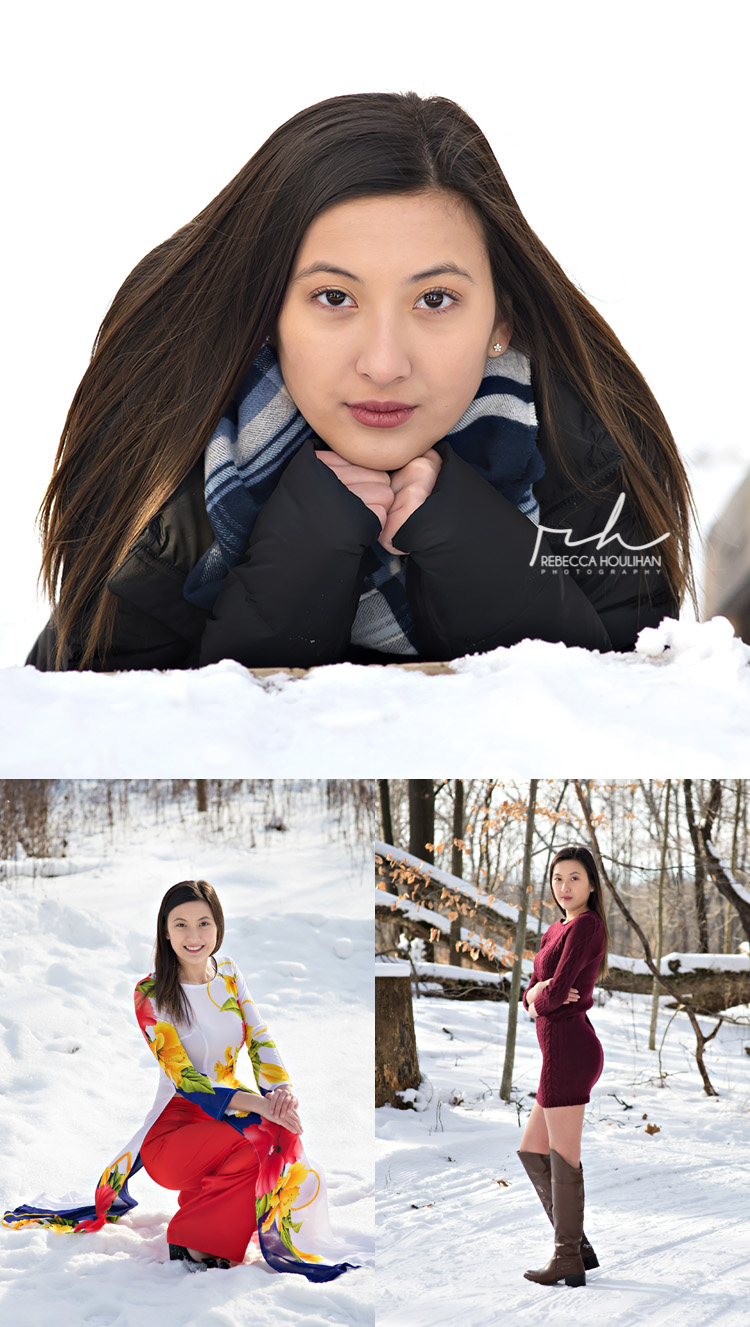 snowy senior pictures at Riverbend Park in Holt, Michigan by lansing photographer