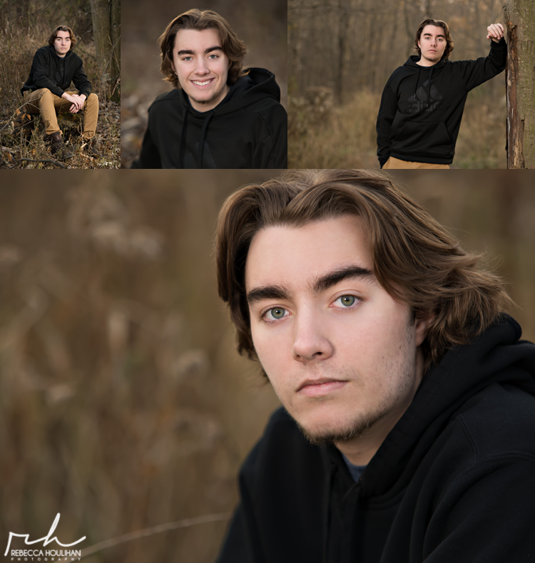 fall senior pictures taken in the woods in the fall in Holt, MI