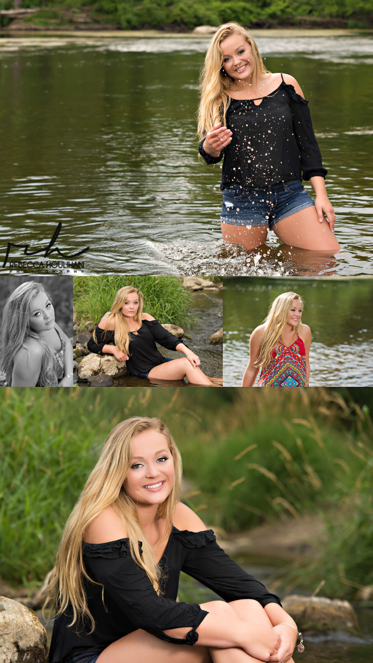 Holt, Michigan senior portraits in the river and along the bank