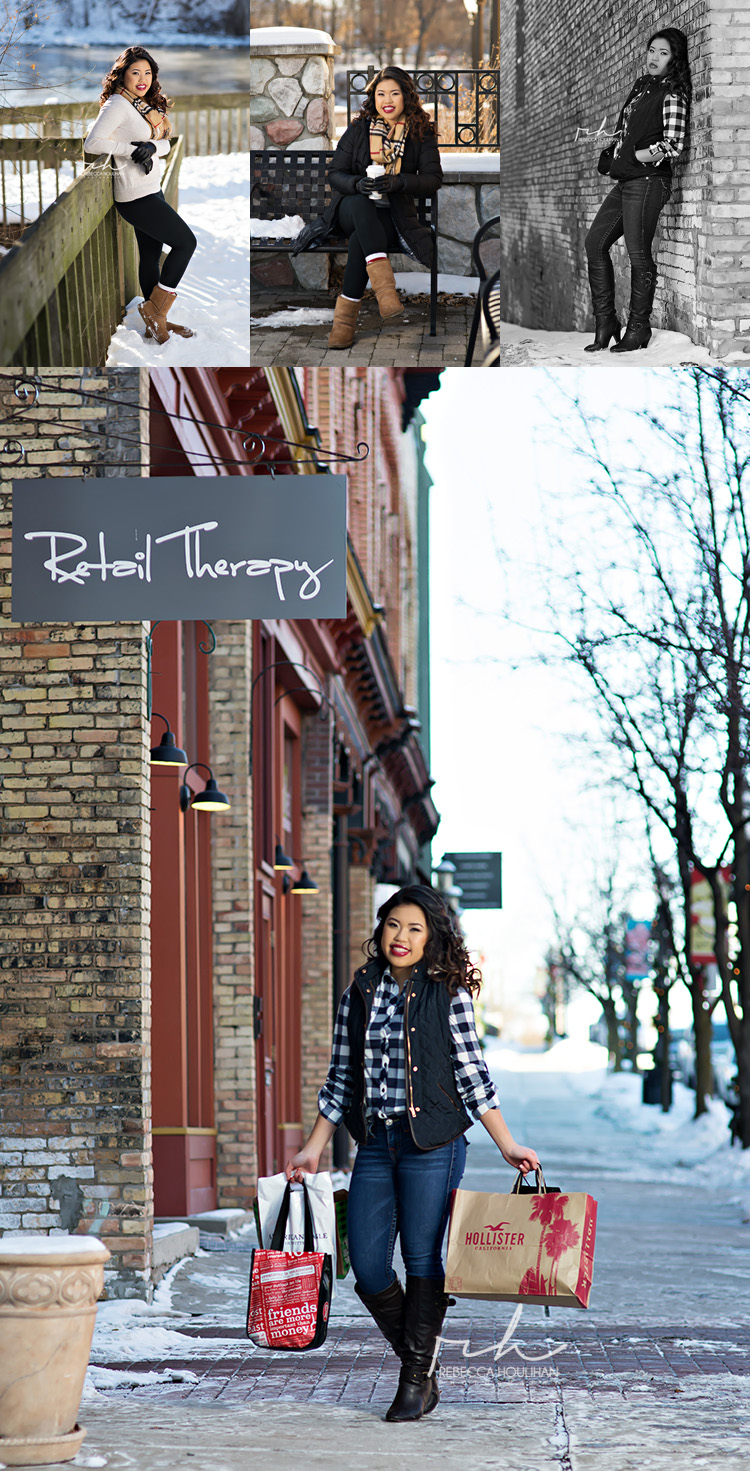 snowy and wintery senior pictures in Old Town of East Lansing senior by Rebecca Houlihan