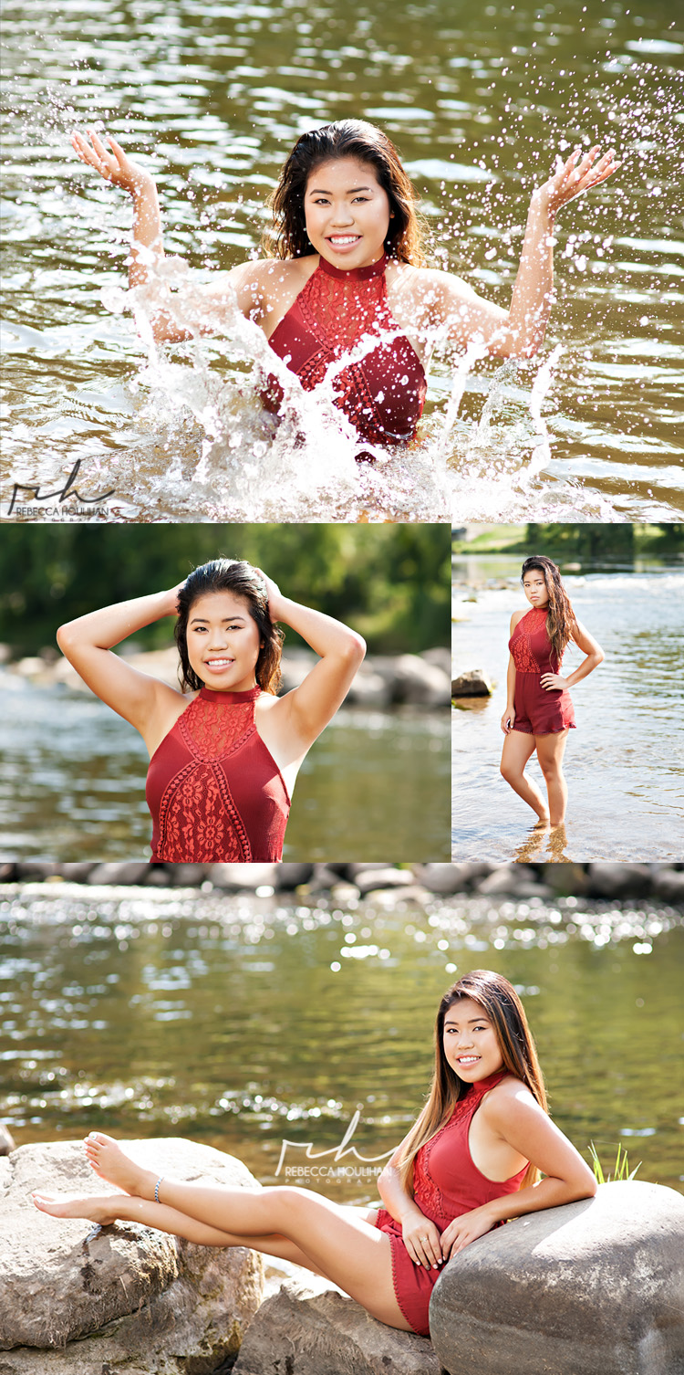 senior pictures at Danford Island park in Dimondale MI of East Lansing senior in the water in the summer 