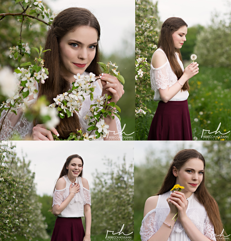 the country mill apple blossoms in the spring for senior pictures