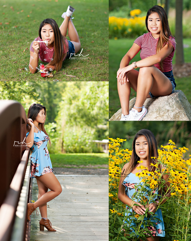 senior pictures at Danford Island Park on the bride and with flowers of East Lansing senior by Rebecca Houlihan of Holt Michigan 