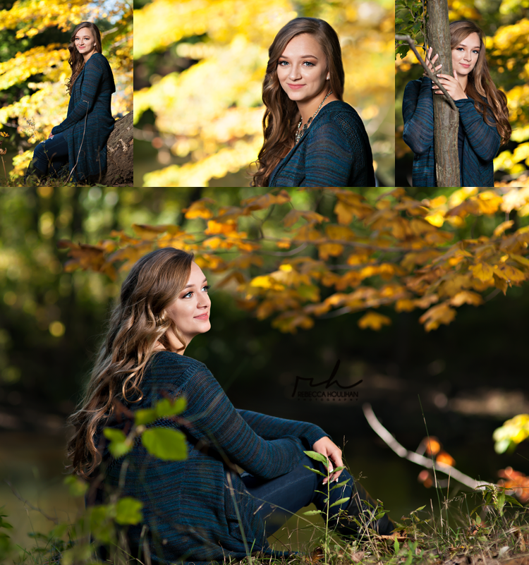 senior portraits in autumn in the forest in Holt Michigan