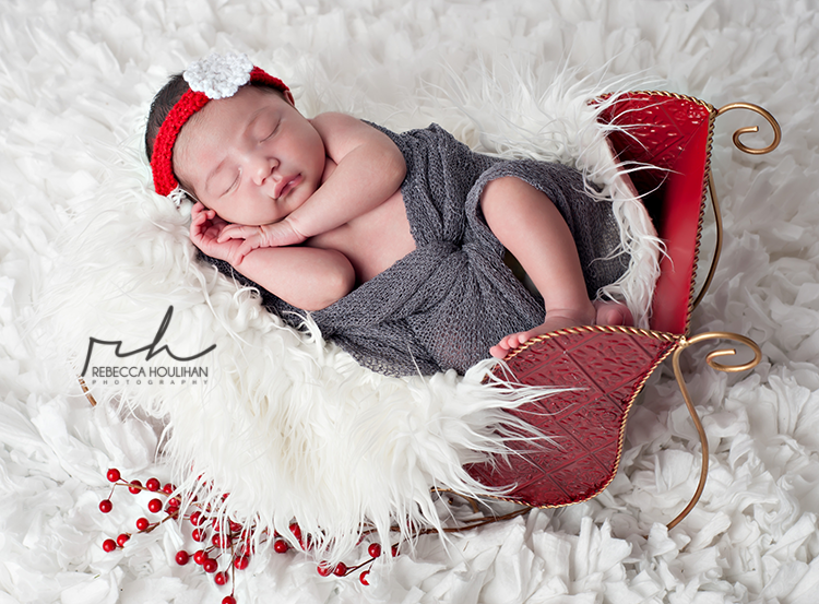 Christmas newborn portraits with Santas sleigh Lansing MI